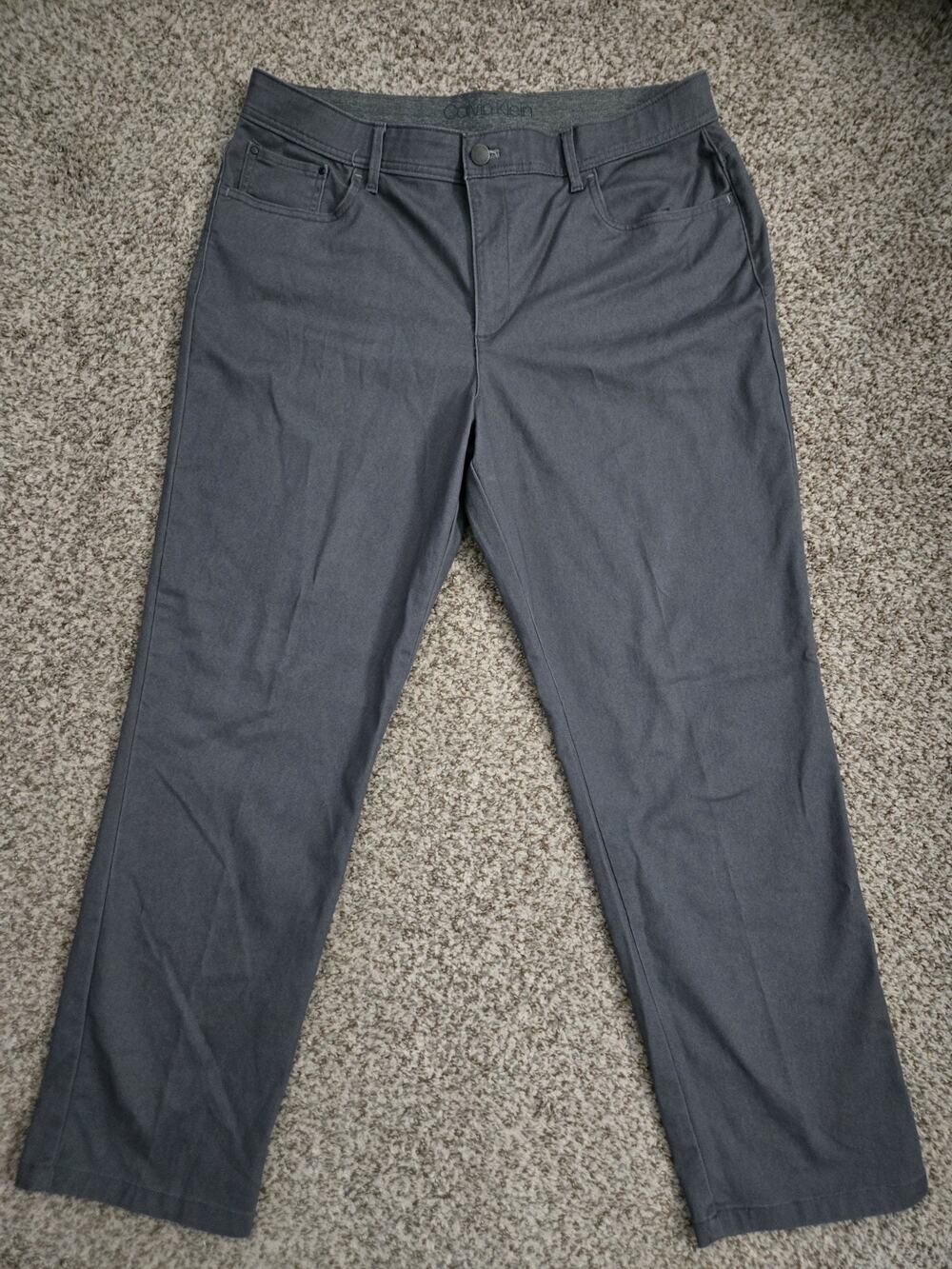 Calvin Klein 5 Pocket Chino Pants Mens 38x30 Gray Stretch Straight Leg